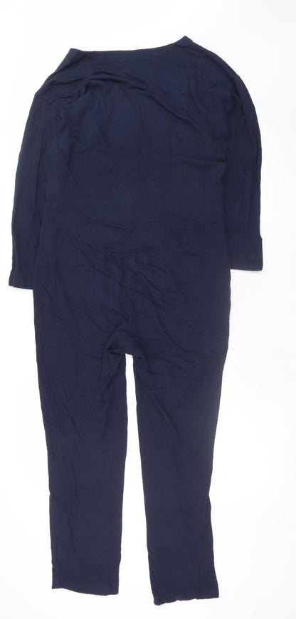 Hush Women's Blue Linen Modal Jumpsuit 2XS V-Neck Button Casual