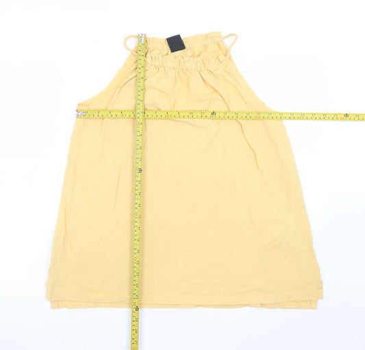 FarWest Women Yellow Cotton Halter Shift Dress M