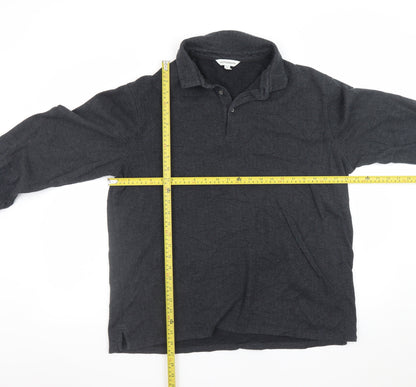 Marks and Spencer Men’s Black Herringbone Long Sleeve Polo XL