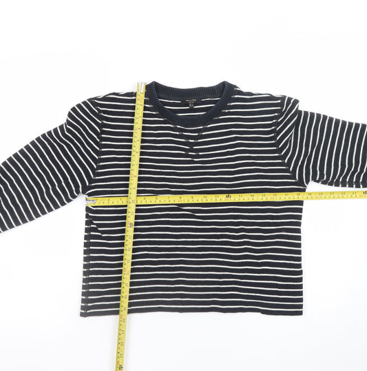 Massimo Dutti Women Navy Striped Cotton Jumper Size 8 Crew Neck Knit