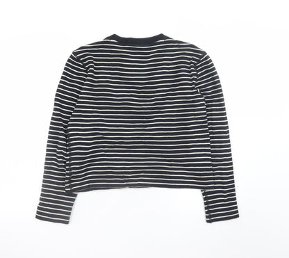 Massimo Dutti Women Navy Striped Cotton Jumper Size 8 Crew Neck Knit