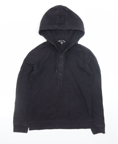 H&M Men’s Black Henley Hoodie Size S Regular Fit Cotton