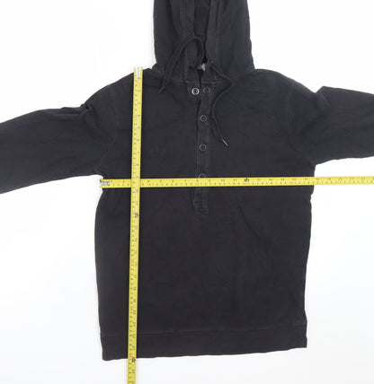H&M Men’s Black Henley Hoodie Size S Regular Fit Cotton