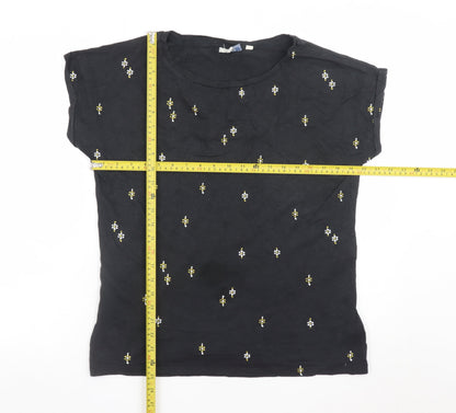 Fat Face Womens Black Beaded Cotton Modal T-Shirt UK 12