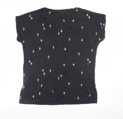 Fat Face Womens Black Beaded Cotton Modal T-Shirt UK 12