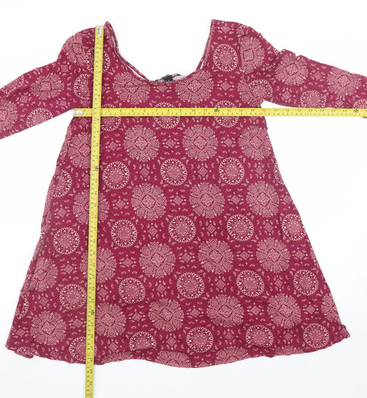 Forever 21 Women Red Bohemian Paisley Shift Dress Size M