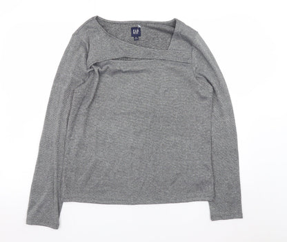 GAP Women Grey Boat Neck Long Sleeve Knit Top Size XL