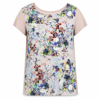 Warehouse Women’s Beige Floral Short Sleeve Viscose T-Shirt Size 12
