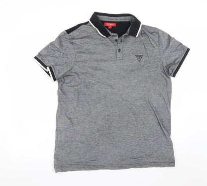 Guess Men's Grey Cotton Polo Shirt Size L Regular Fit