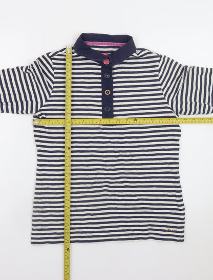 Joules Women’s Blue Striped Long Sleeve Cotton Button-Up Top Size 14