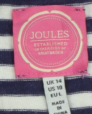 Joules Women’s Blue Striped Long Sleeve Cotton Button-Up Top Size 14