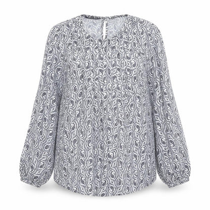 Lands' End Women's Blue Paisley Long Sleeve Tunic Blouse Size S