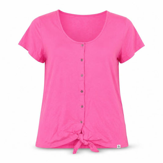 TOG24 Womens Pink Cotton Button Front Scoop Neck T-Shirt Size 12