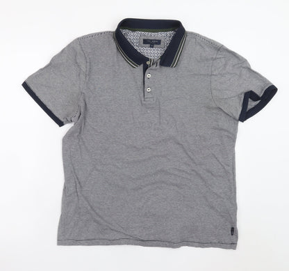 Ted Baker Men's Grey Striped Cotton Polo Shirt Size L