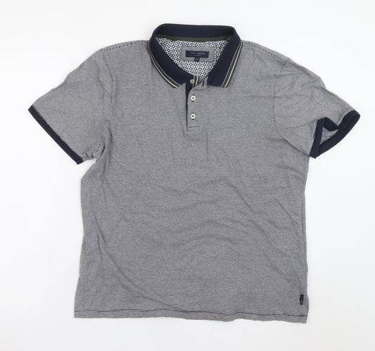 Ted Baker Men's Grey Striped Cotton Polo Shirt Size L