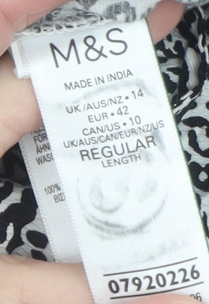 Marks and Spencer Women's Black Animal Print Viscose Trousers Size 14