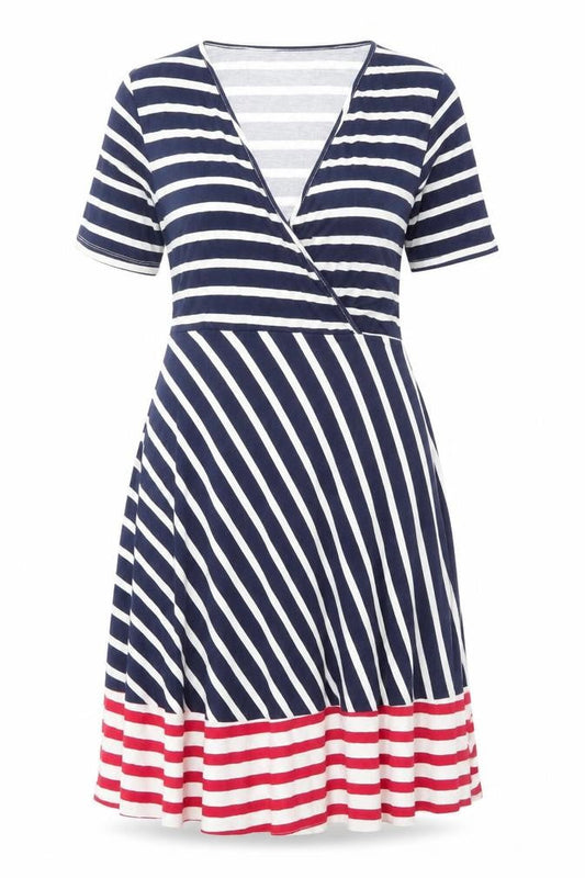 Front view of ASOS Women’s Multicoloured Stripe Wrap Dress, size UK 12