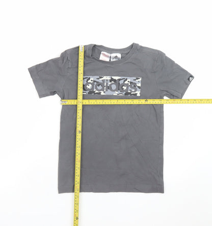 Adidas Boys Grey Camo Logo T-Shirt 9-10 Years Short Sleeve Cotton
