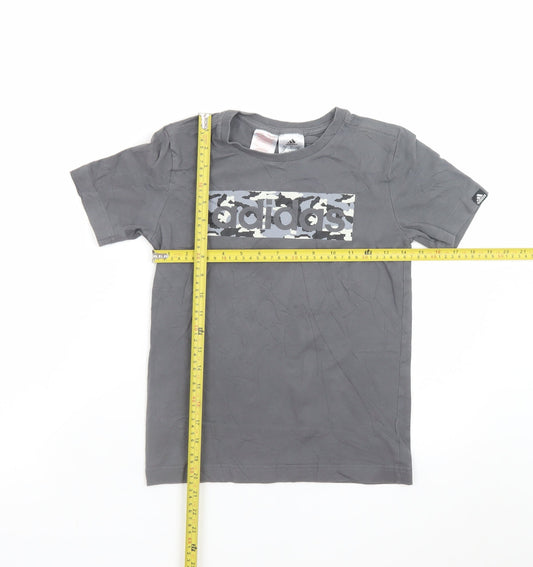 Adidas Boys Grey Camo Logo T-Shirt 9-10 Years Short Sleeve Cotton