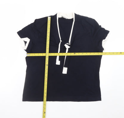Precis Petite Women’s Blue Short Sleeve Tie Neck Blouse L