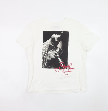 Bershka Women White Elton John Graphic T-Shirt Size S