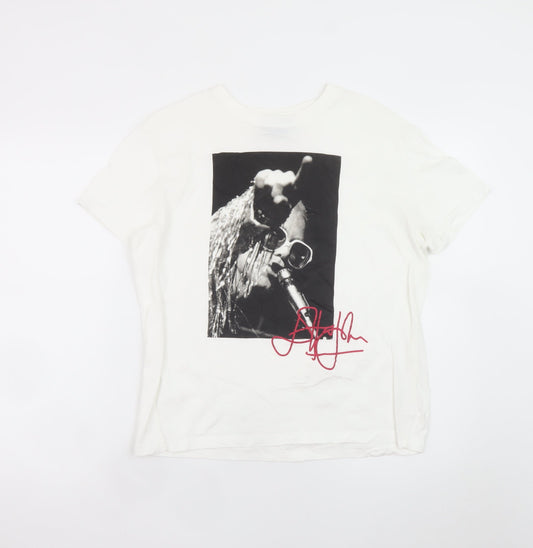 Bershka Women White Elton John Graphic T-Shirt Size S