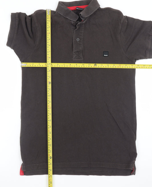 Bench Men's Brown Cotton Polo Shirt Size M Short Sleeve Logo