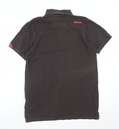 Bench Men's Brown Cotton Polo Shirt Size M Short Sleeve Logo