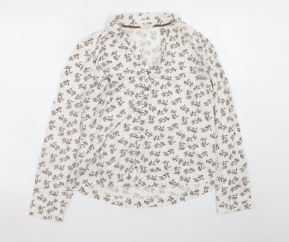 White Stuff Women’s Ivory Floral Cotton Long Sleeve Tunic Blouse UK 12