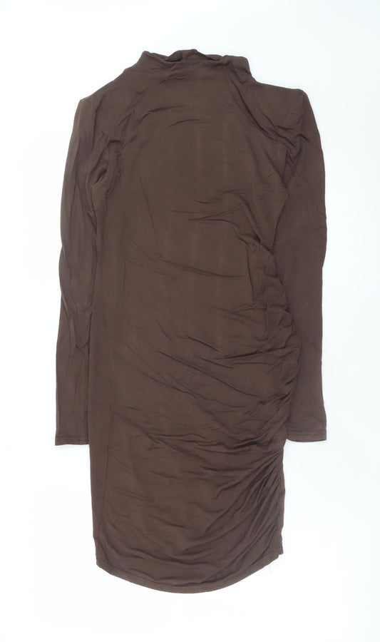 PrettyLittleThing Women Brown Size 8 Long Sleeve Bodycon Dress