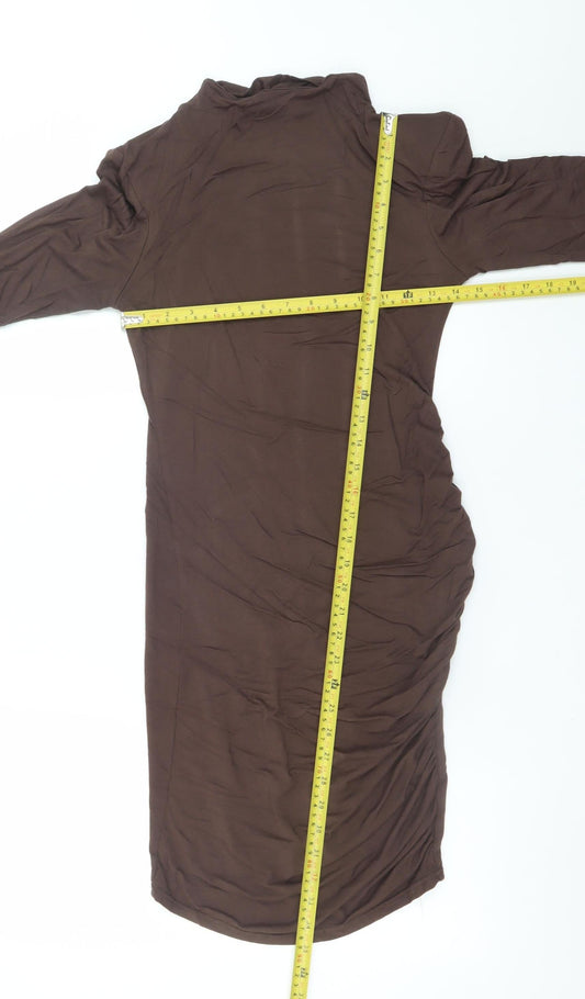 PrettyLittleThing Women Brown Size 8 Long Sleeve Bodycon Dress