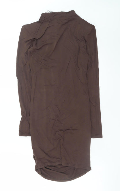PrettyLittleThing Women Brown Size 8 Long Sleeve Bodycon Dress