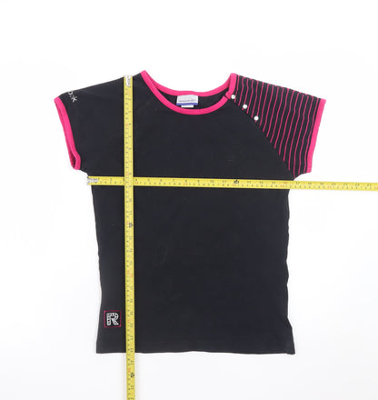 Reebok Womens Black Pink Crew Neck Stretch T-Shirt Size 14
