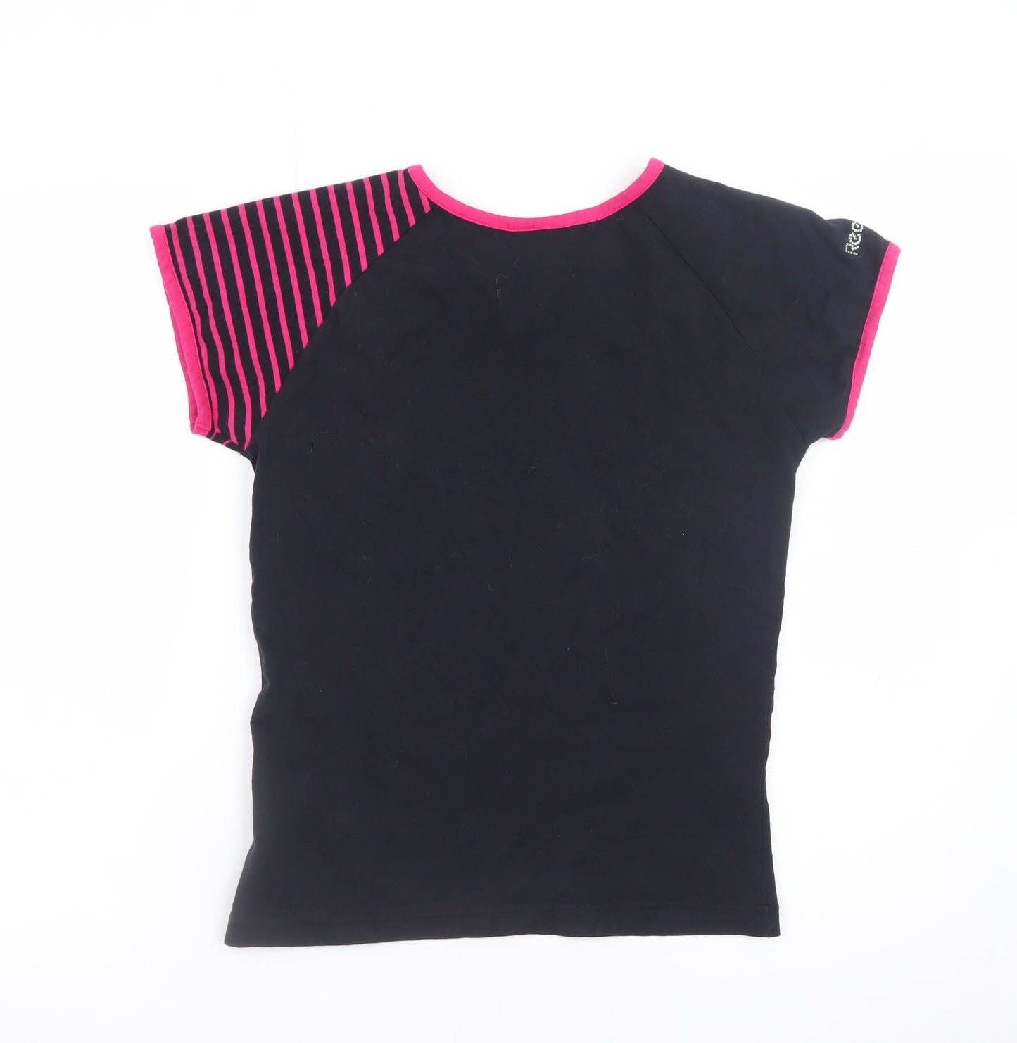 Reebok Womens Black Pink Crew Neck Stretch T-Shirt Size 14