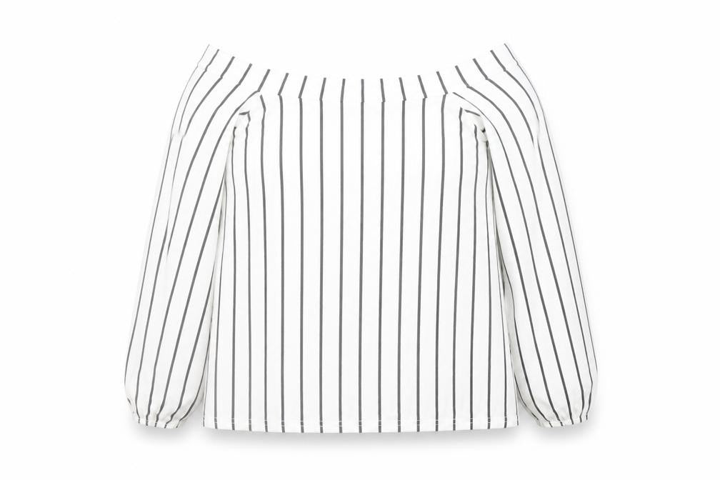 Boohoo Women’s White Striped Off Shoulder Long Sleeve Blouse Size 14