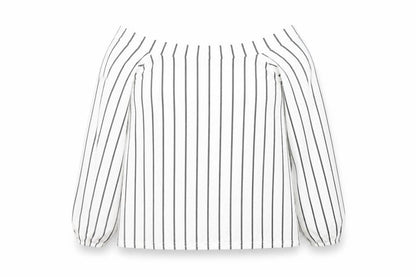 Boohoo Women’s White Striped Off Shoulder Long Sleeve Blouse Size 14