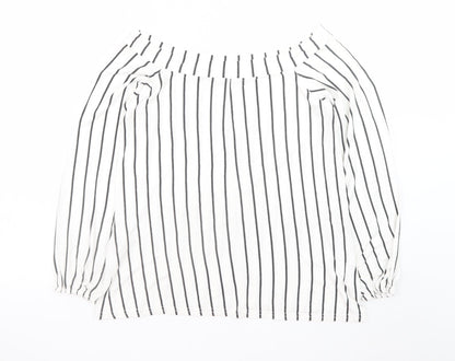 Boohoo Women’s White Striped Off Shoulder Long Sleeve Blouse Size 14
