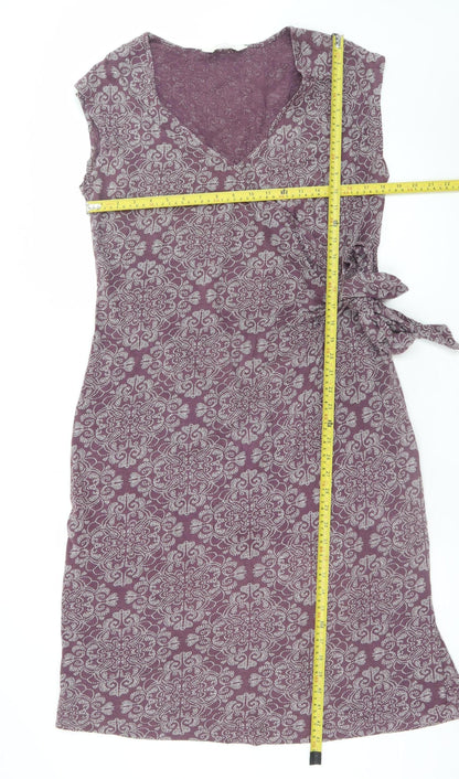Nomads Women Purple Floral Cotton Wrap Dress Size 14