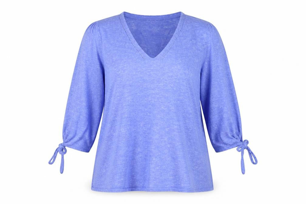 Fat Face Women's Blue Tunic Top UK 12 V-Neck Cotton 3/4 Sleeve