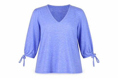 Fat Face Women's Blue Tunic Top UK 12 V-Neck Cotton 3/4 Sleeve
