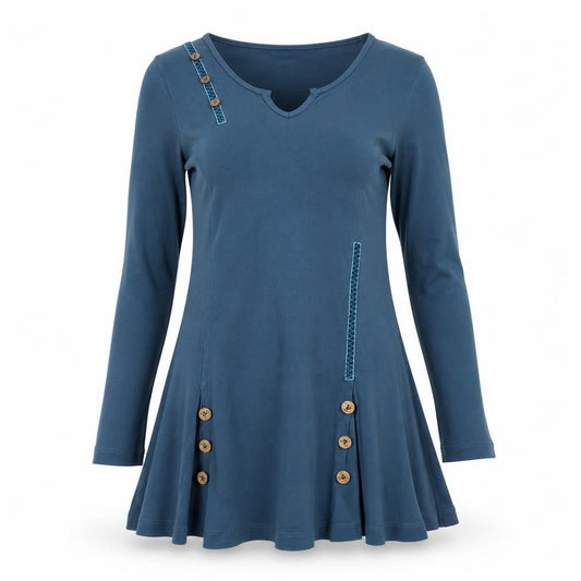 Front view of Joe Browns Women Blue, size 8, A-Line Long Sleeve V-Neck Dress