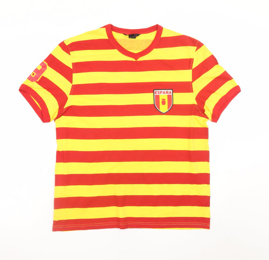 H&M L.O.G.G. Sport Men's Red Yellow España Striped T-Shirt L