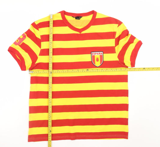 H&M L.O.G.G. Sport Men's Red Yellow España Striped T-Shirt L