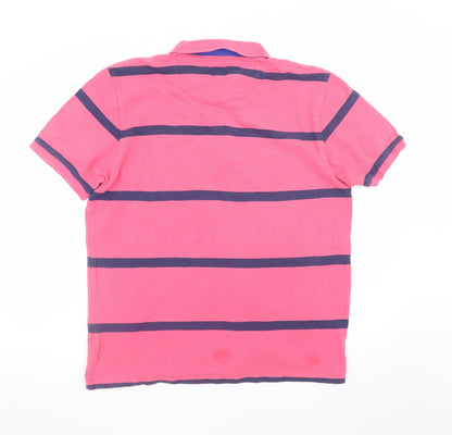 Marks and Spencer Blue Harbour Men's Pink Striped Polo Shirt L