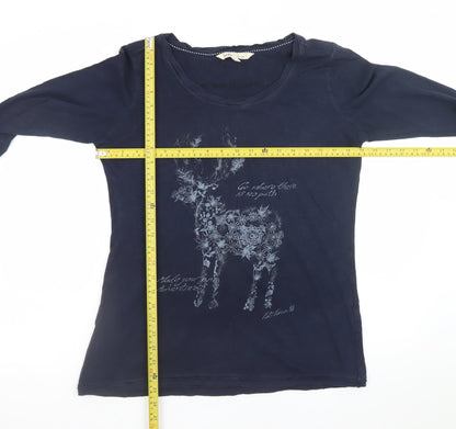 Fat Face Womens Blue Cotton Long Sleeve Deer Print T-Shirt Size 12