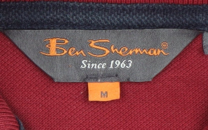 Ben Sherman Men's Red Long Sleeve Cotton Polo Shirt Size M