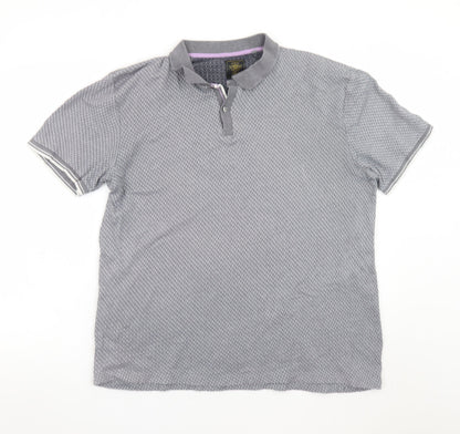 Next Mens Grey Geometric Short Sleeve Polo Shirt Size L Regular Fit