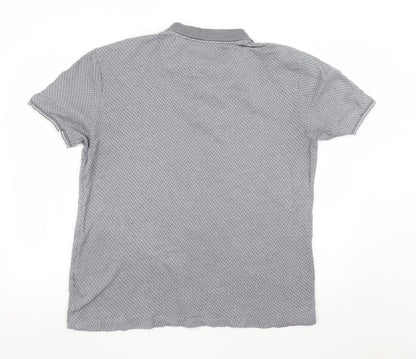 Next Mens Grey Geometric Short Sleeve Polo Shirt Size L Regular Fit