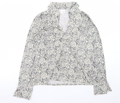 Next Women’s Grey Floral Ruffle Tunic Blouse UK 14 Long Sleeve