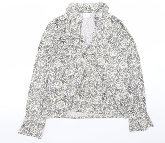 Next Women’s Grey Floral Ruffle Tunic Blouse UK 14 Long Sleeve